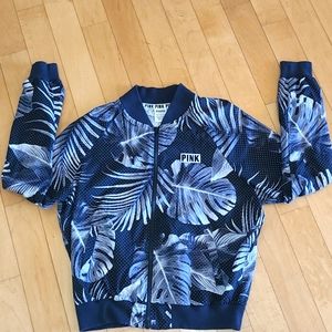 PINK Zip Up Mesh Jacket Palm Pattern size XS